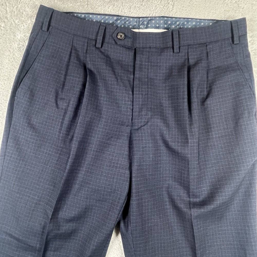 LAUREN Ralph Lauren Men's Blue Plaid Wool Pleated Dress Pants Regular 36x30